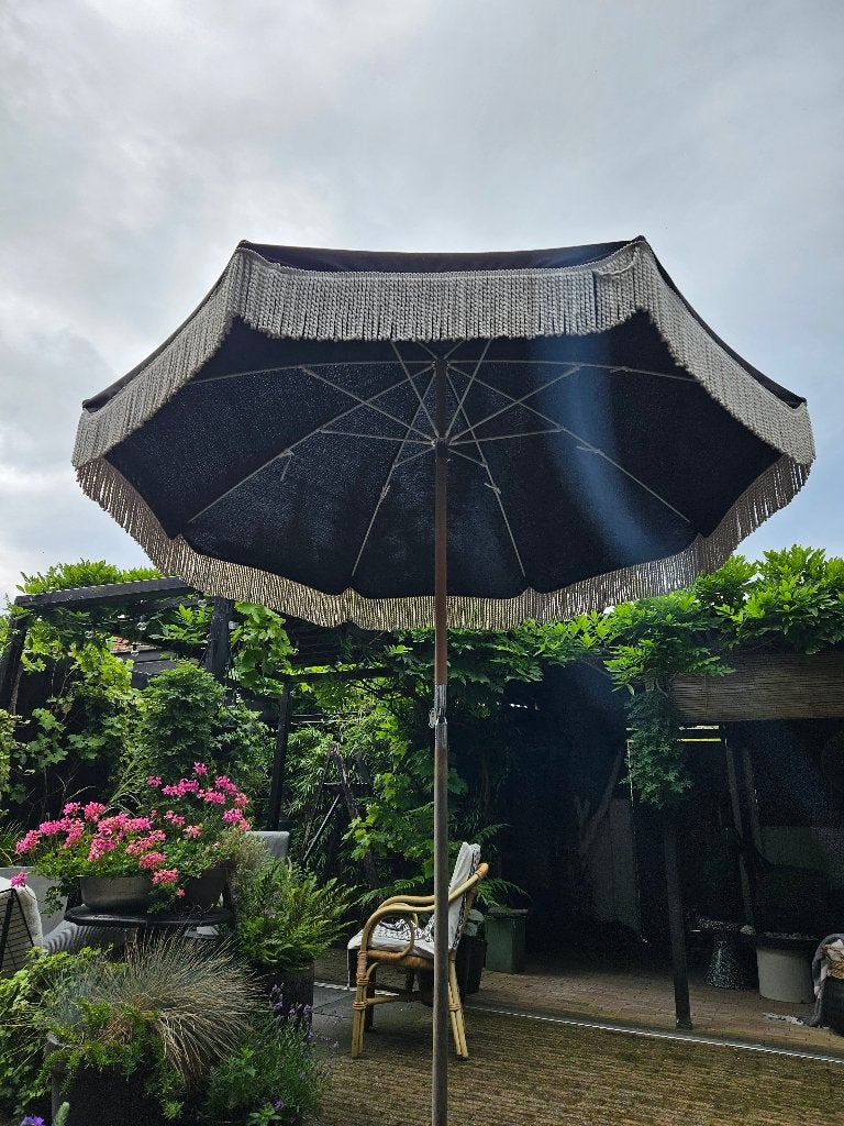 Tuinparasol zwart, Tuin en Terras, Parasols, Ophalen, Gebruikt, 1 tot 2 meter, Stokparasol