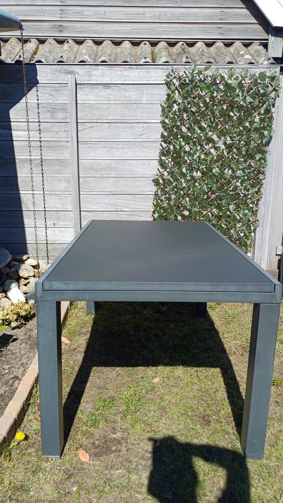 Antraciet Stalen Uitschuifbare Tuintafel 90x150/279 cm, Ophalen, Zo goed als nieuw, Rechthoekig, Metaal