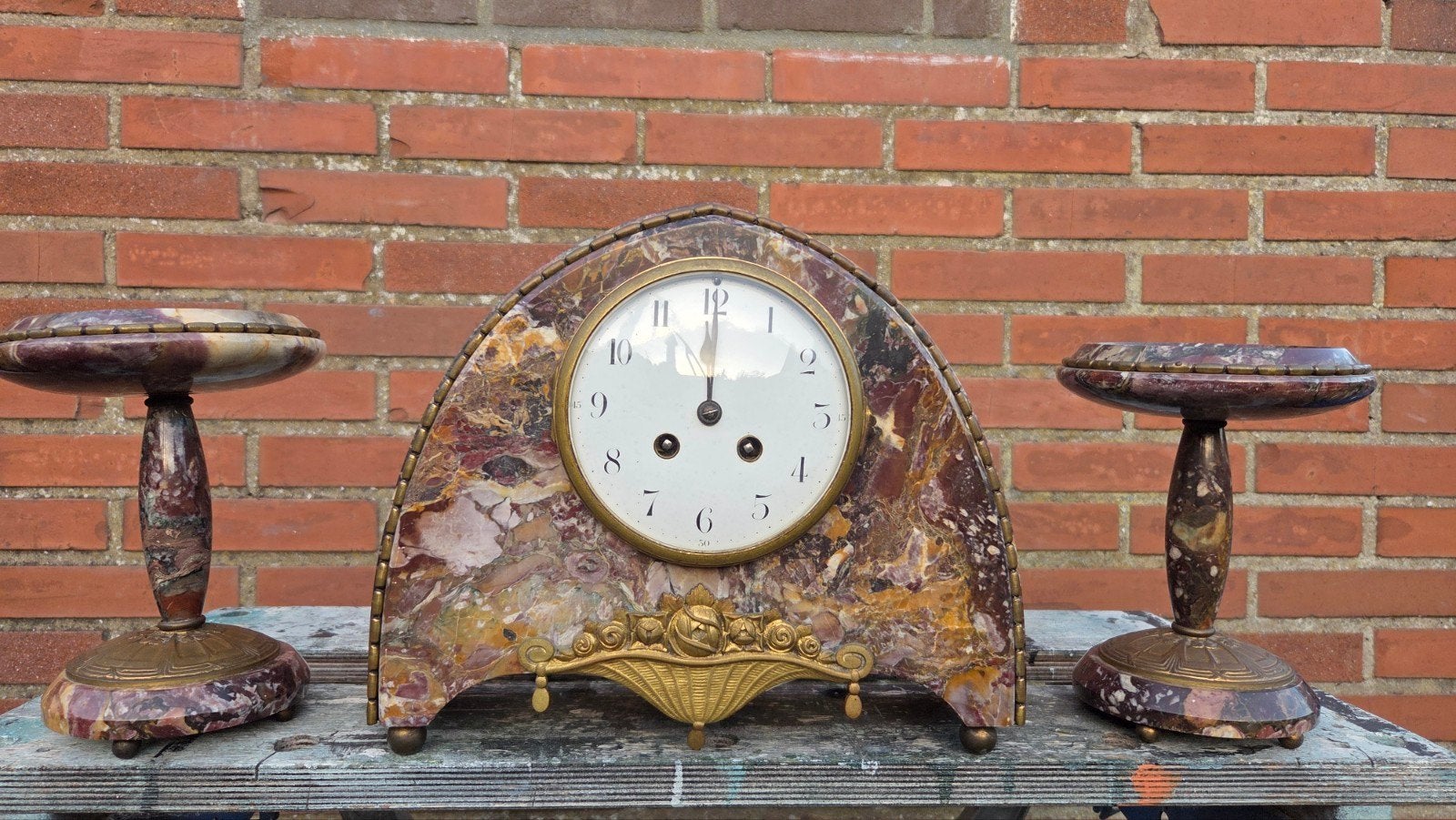 Antieke Franse klok van marmeren sten, Antiek en Kunst, Antiek | Klokken, Ophalen of Verzenden