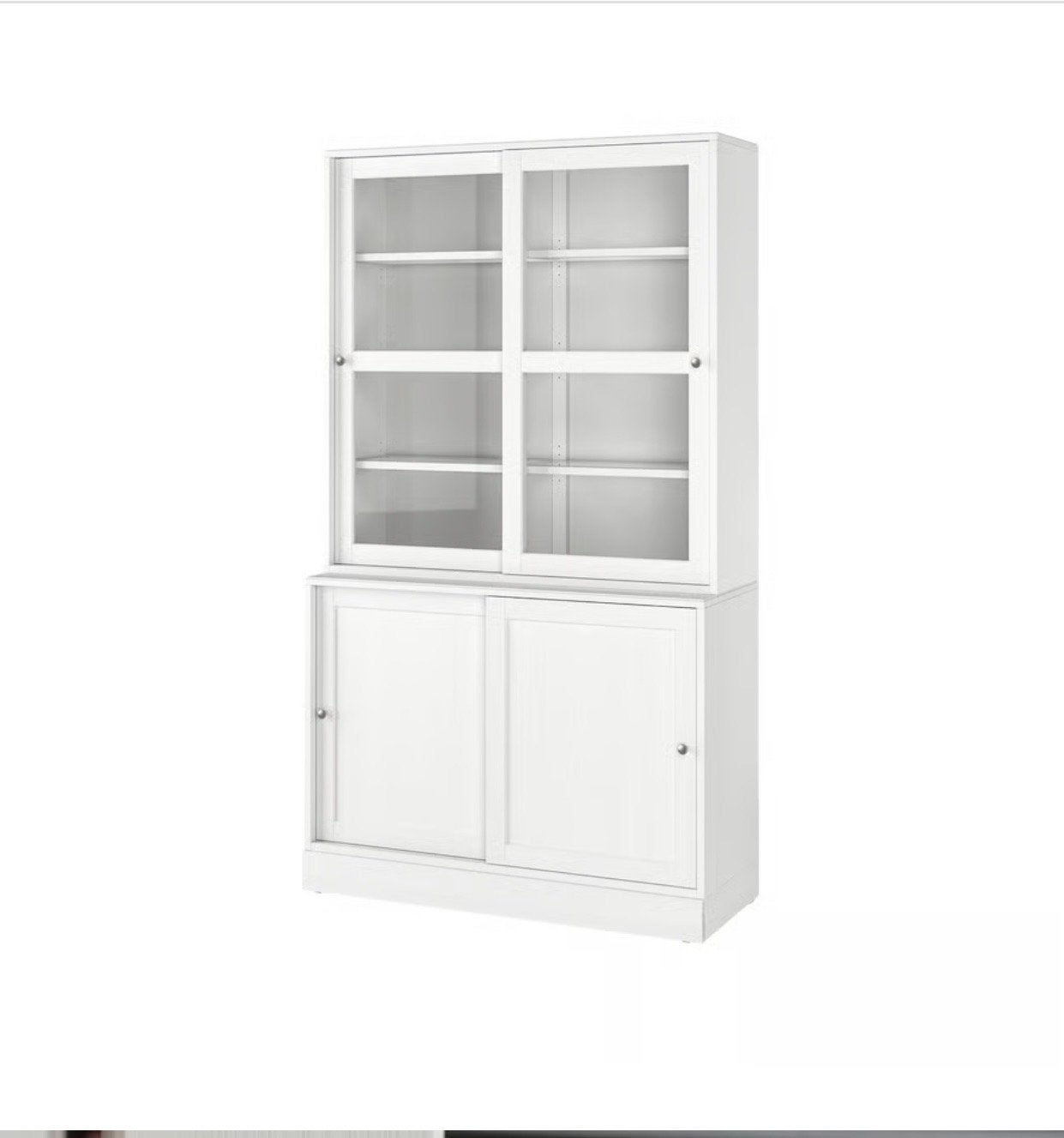 Witte kast met glazen en dichte schuifdeuren, Ophalen, Gebruikt, 100 tot 150 cm, 200 cm of meer
