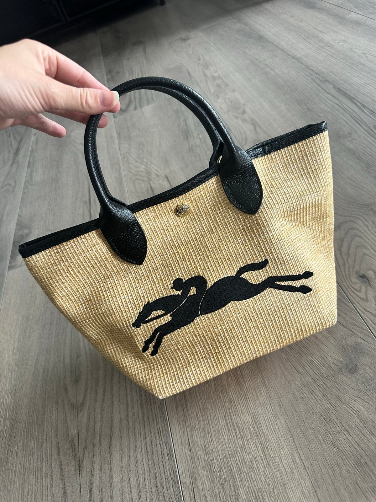 Longchamp tas nieuw - Stro met zwart lederen details, Verzenden, Nieuw, Beige, Handtas
