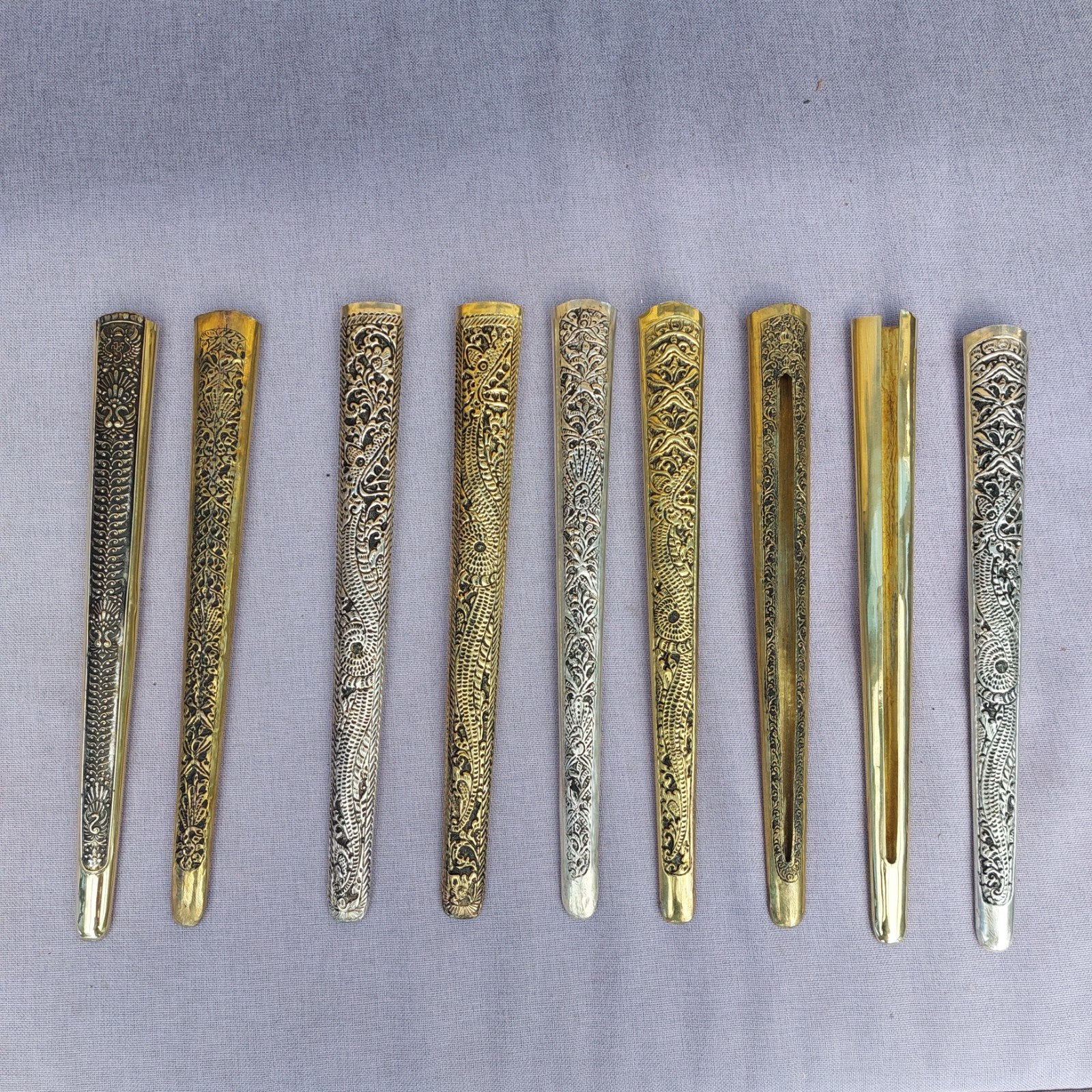 9 Pendoks: Madura, Blewang, Naga en Slorok kris keris., Zilver, Wapen, Ophalen of Verzenden, 35 cm