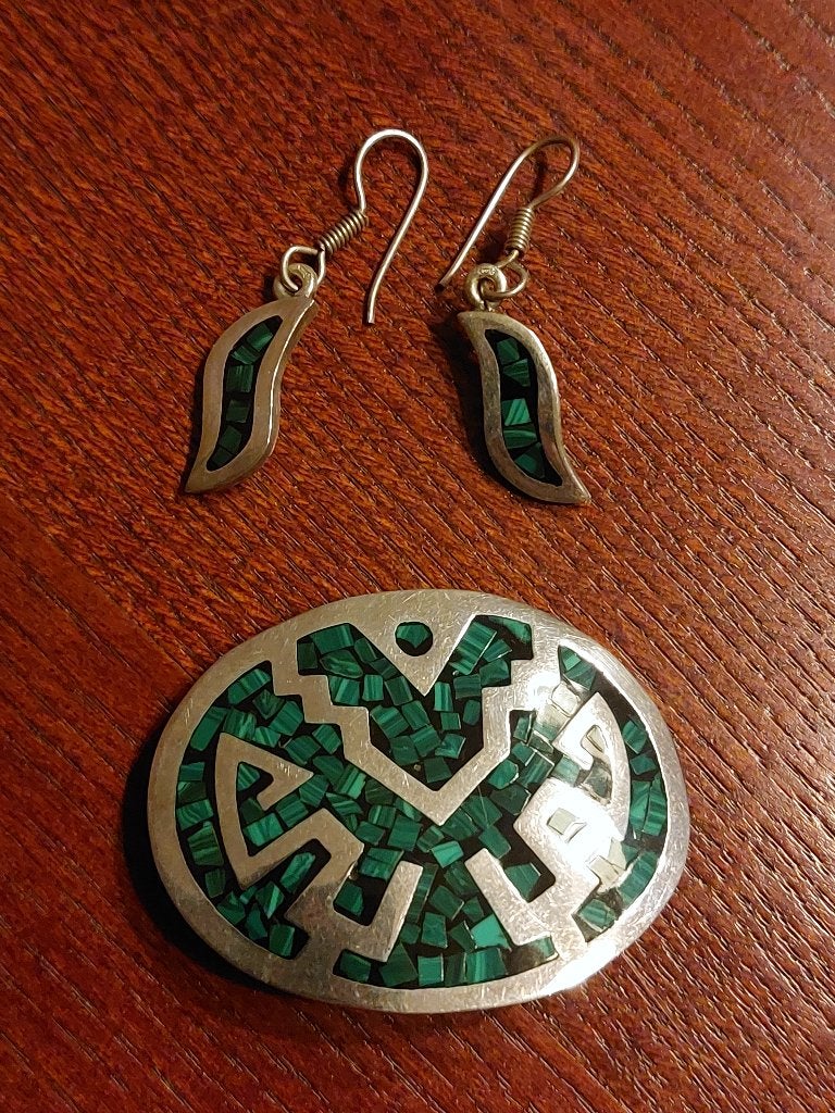 Zilveren broche en oorbellen set Mexicaans, Ophalen of Verzenden, Zo goed als nieuw, Zilver, Zilver