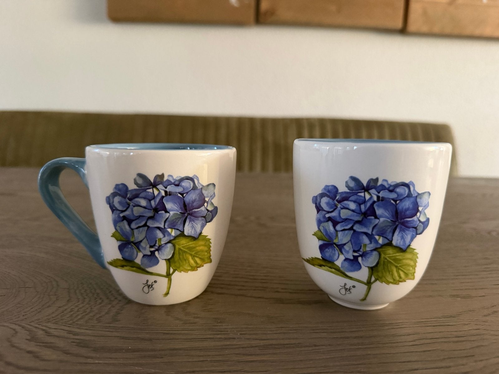 Jet by Ter Steege koffie kopjes met hortensia print, Keramiek, Zo goed als nieuw, Modern, Jet by Ter Steege