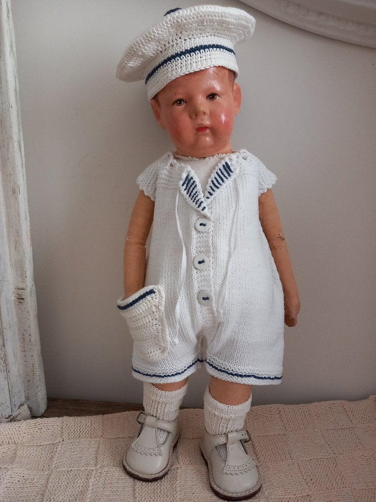 Vintage poppen hansop met baret jaren 50., Ophalen of Verzenden, Zo goed als nieuw, Kleertjes