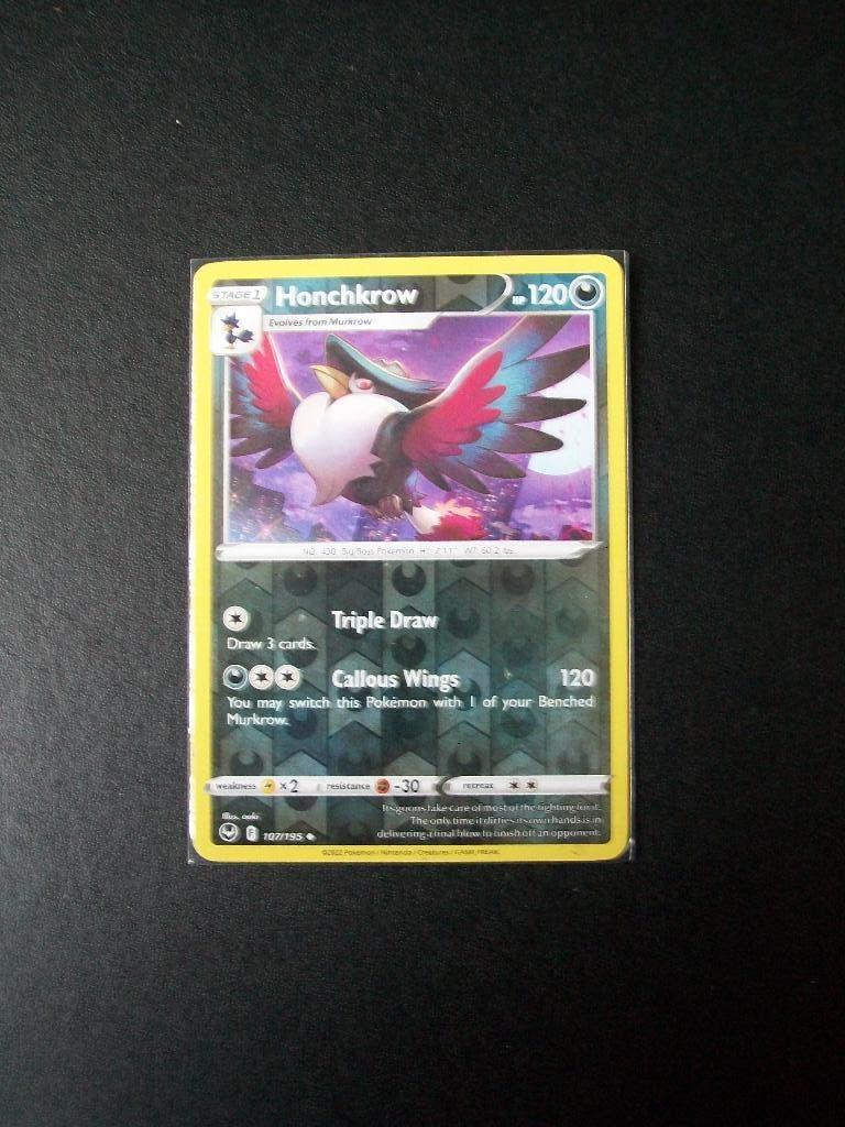1458: Nieuwe Pokemon Kaart holofoil HONCHKROW hp 120 107/195, Verzenden, Nieuw, Losse kaart