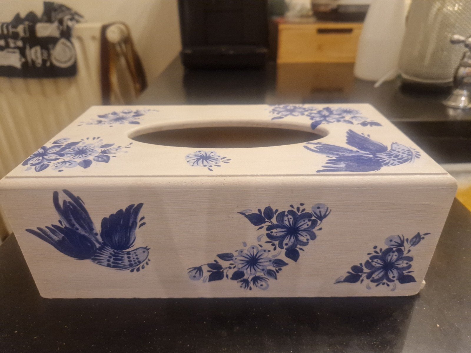 Houten tissuebox met Delfts blauw decoratie - Nieuw, Huis en Inrichting, Hout, Meerkleurig, Nieuw, Ophalen of Verzenden