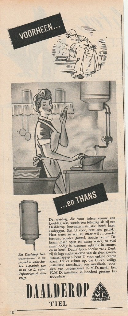 Retro reclame 1952 Daalderop Tiel geiser op wasdag, Verzamelen, Verzenden, Overige typen