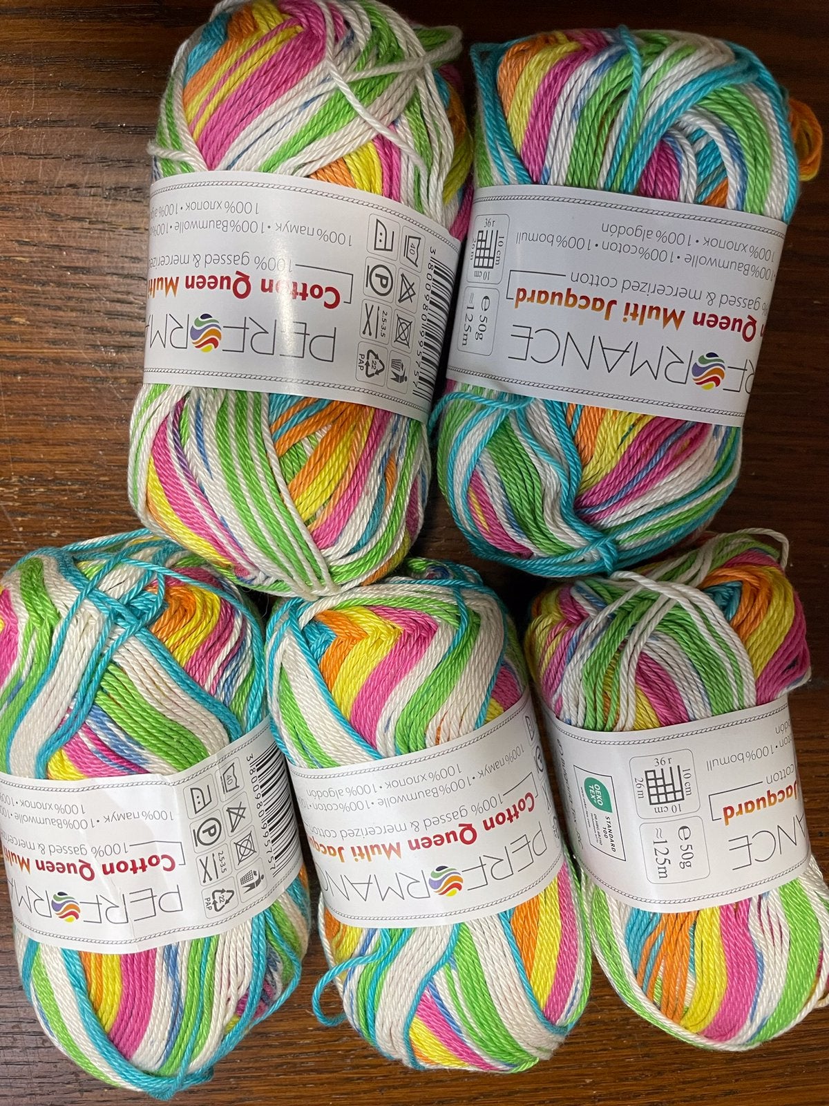 5 bollen vrolijk gekleurd haak/ breigaren- 100% katoen, Hobby en Vrije tijd, Ophalen of Verzenden, Nieuw, Breien of Haken, Wol of Garen