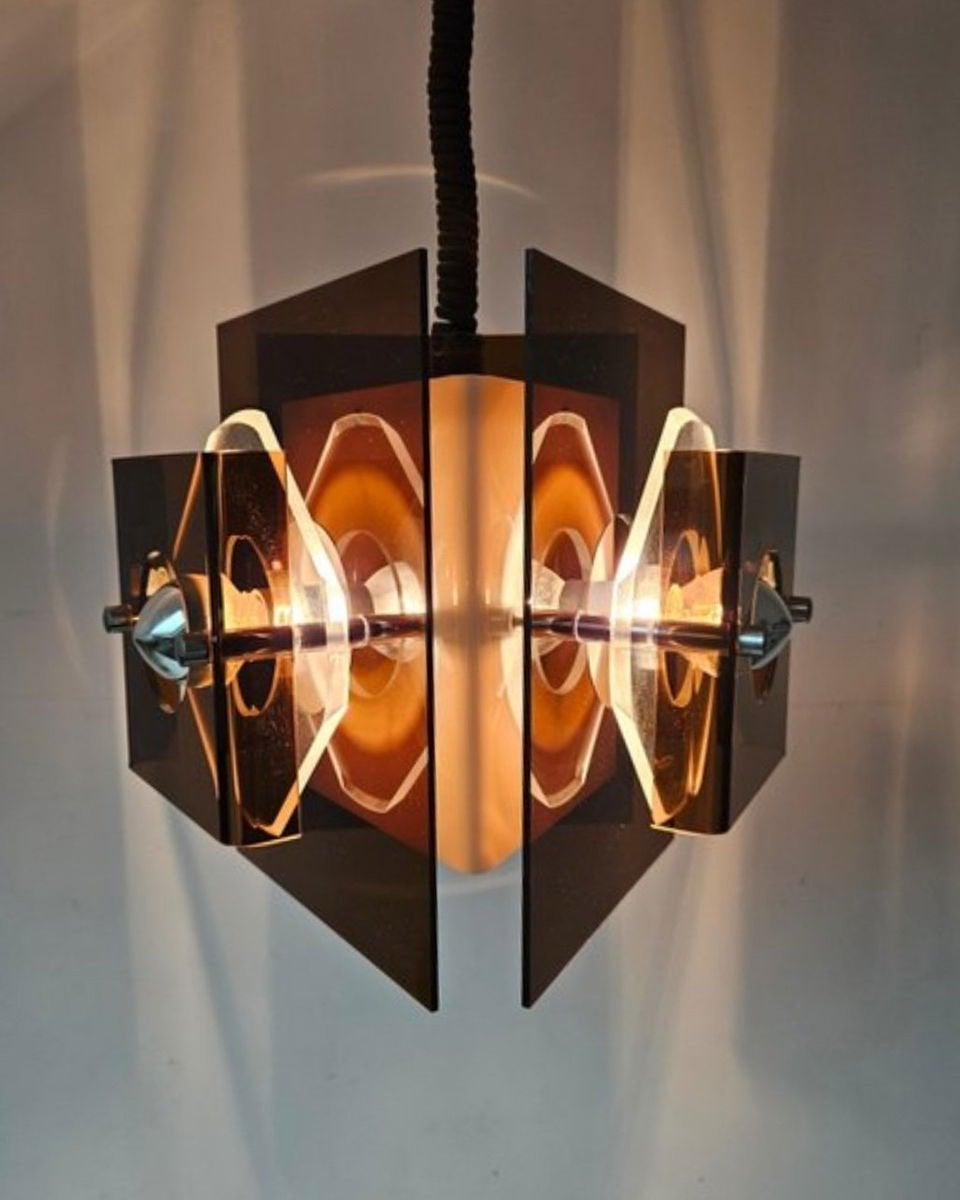 Vintage Space Age Hanglamp Van Herda, Overige merken, Gebruikt, Kunststof, Bruin