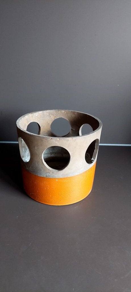 Vintage Jaren 70 Bloem plant pot Oranje Bruin grys Keramiek, Ophalen of Verzenden, Huis en Inrichting