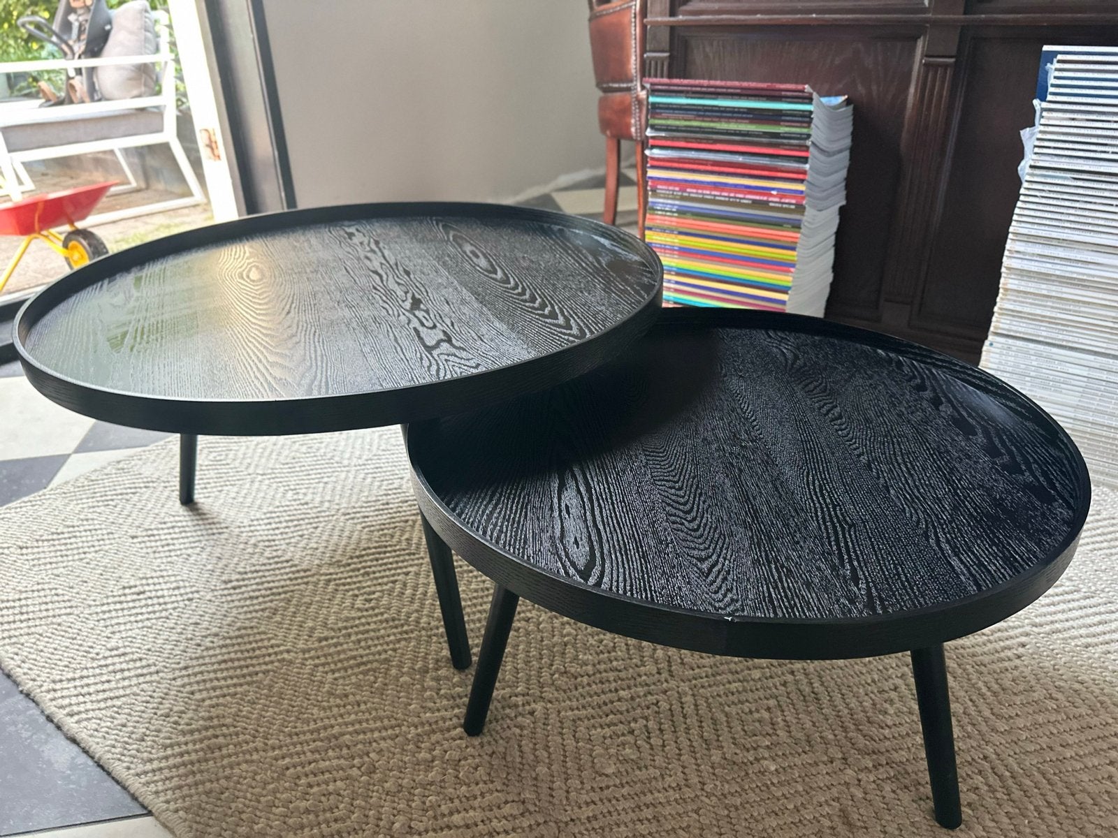 WOOOD salontafel set L & XL - Zwart, Ophalen, Rond, 50 tot 100 cm, Zo goed als nieuw