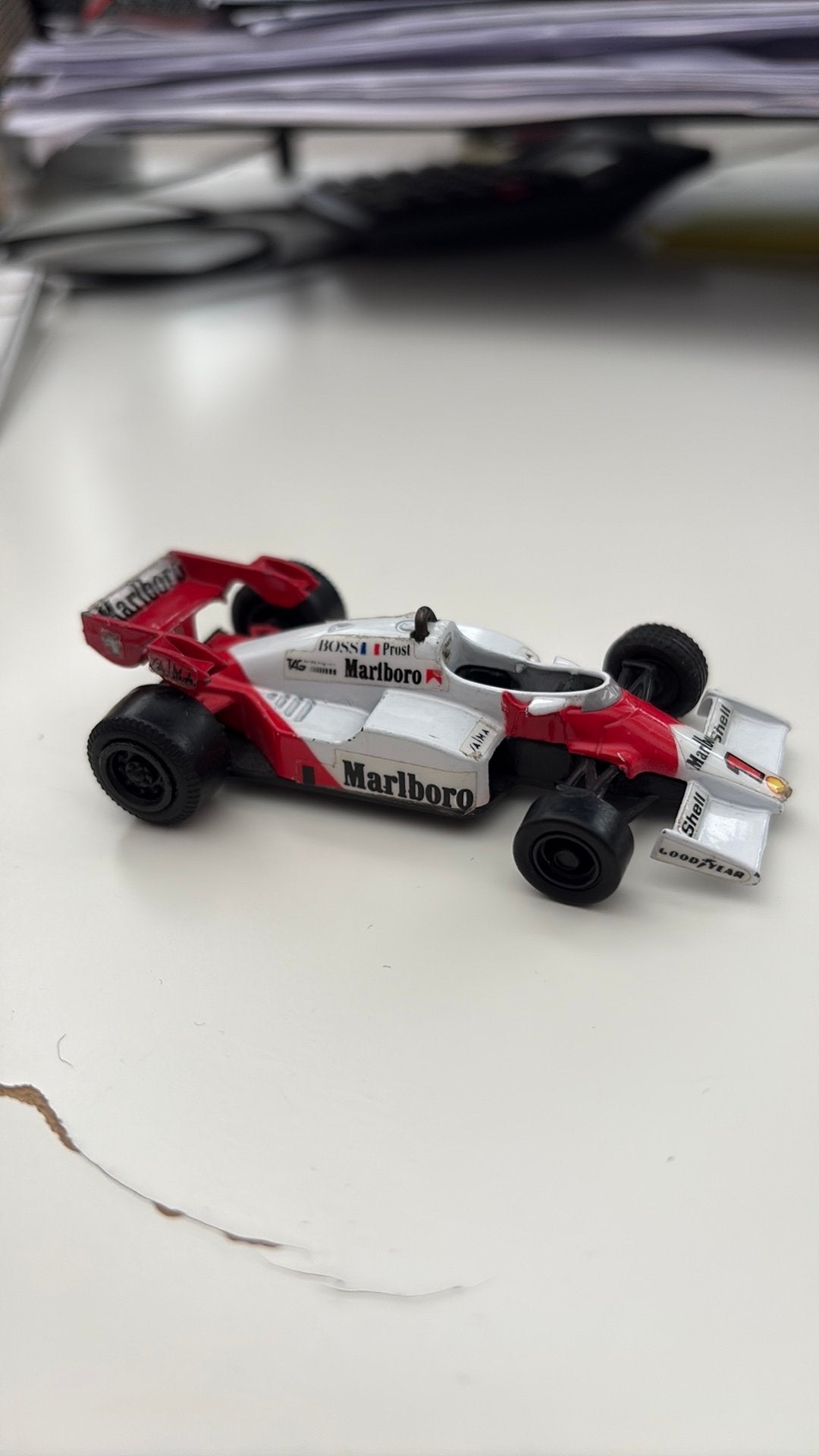 Marlboro Mclaren Tag Porsche MP 4/2 Alain Prost 1/53, Ophalen of Verzenden, Zo goed als nieuw, Auto
