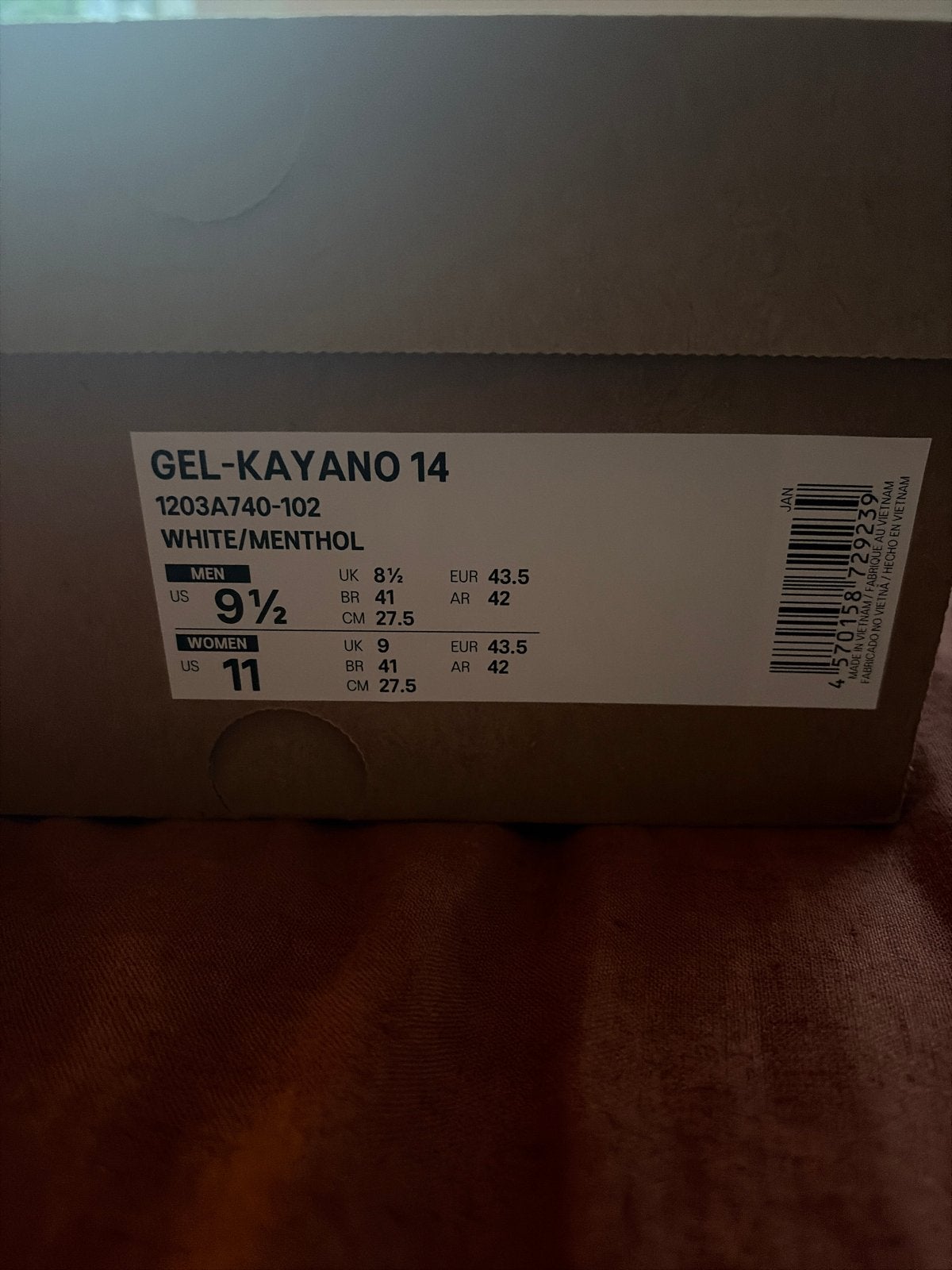 ASICS Gel-Kayano 14 White/Menthol Sneakers - Maat 43.5, Ophalen of Verzenden, Nieuw, Wit, Sneakers of Gympen