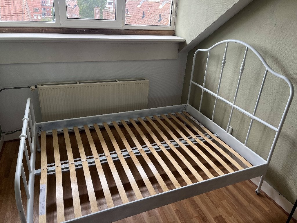 Wit metalen bedframe 140x200 (IKEA Leirvik), Ophalen, Wit, Tweepersoons, 140 cm