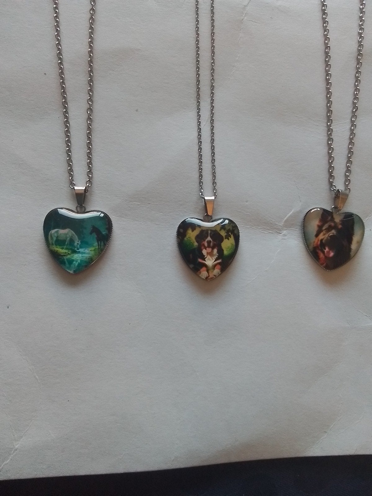 3x Ketting met hart hanger - Dierenprint, Nieuw, Ophalen of Verzenden, Zilver, Overige materialen