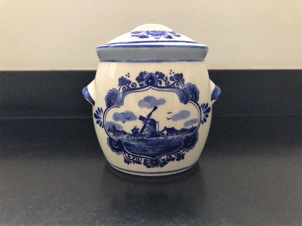 Vintage Marne Delfts Blauw Mosterdpotje Molen 10 cm 1960, Ophalen of Verzenden