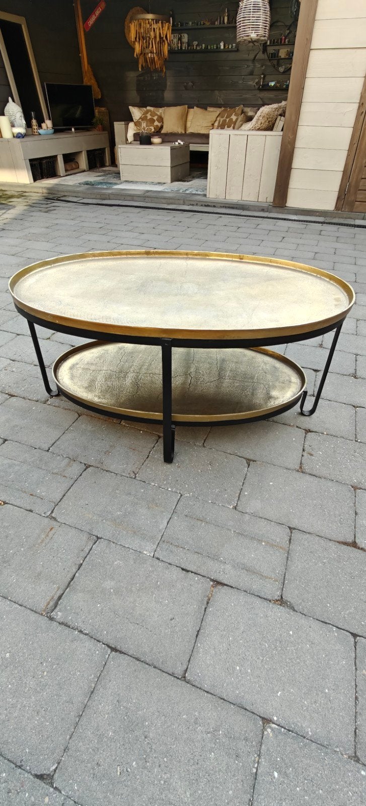 PTMD Salontafel goud met zwart, Huis en Inrichting, 50 tot 100 cm, Rond, Zo goed als nieuw, 50 tot 100 cm