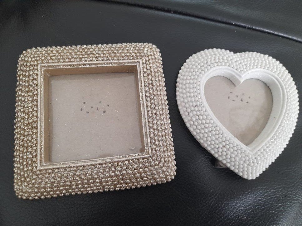 Set van 2 fotolijstjes: hart en vierkant, Huis en Inrichting, Woonaccessoires | Lijsten, 9 cm, Kunststof, Gebruikt, Ophalen of Verzenden