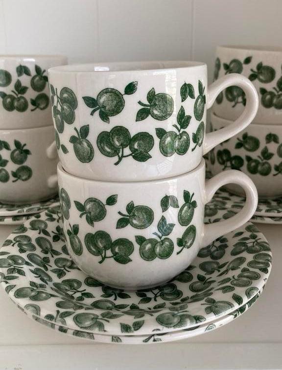 Vintage - EIT English Ironstone set 6 kopjes - groen - appel, Ophalen of Verzenden