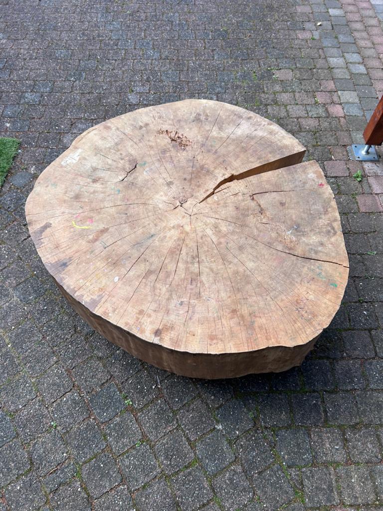 Te Koop Robuuste Boomstam salon tafel op wielen, 50 tot 100 cm, Rond, 50 tot 100 cm, Zo goed als nieuw