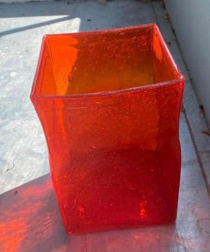 Finse Oranje grote Vaas , Vintage handmade,  pontil,Vintage, Antiek en Kunst, Ophalen of Verzenden