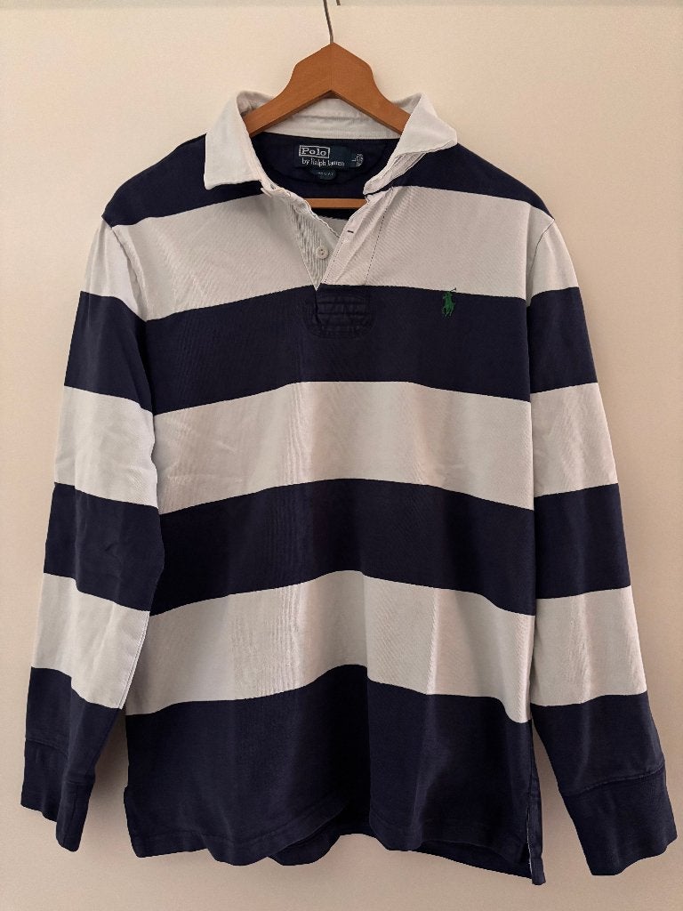 Polo Ralph Lauren, rugbyshirt blauw wit, L., Maat 52/54 (L), Wit, Ophalen of Verzenden, Polo Ralph Lauren