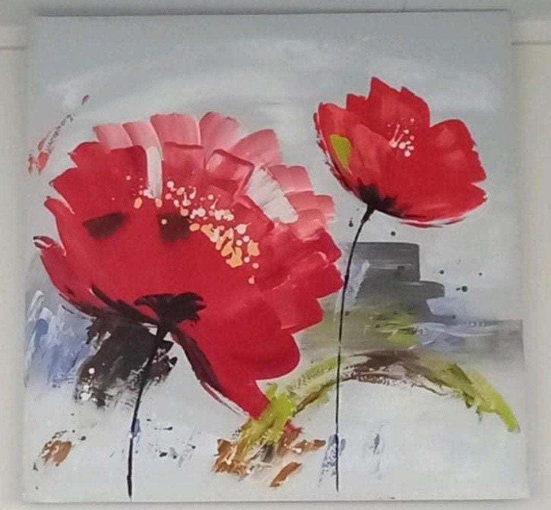 Schilderij met rode bloemen - Modern en kleurrijk, Ophalen