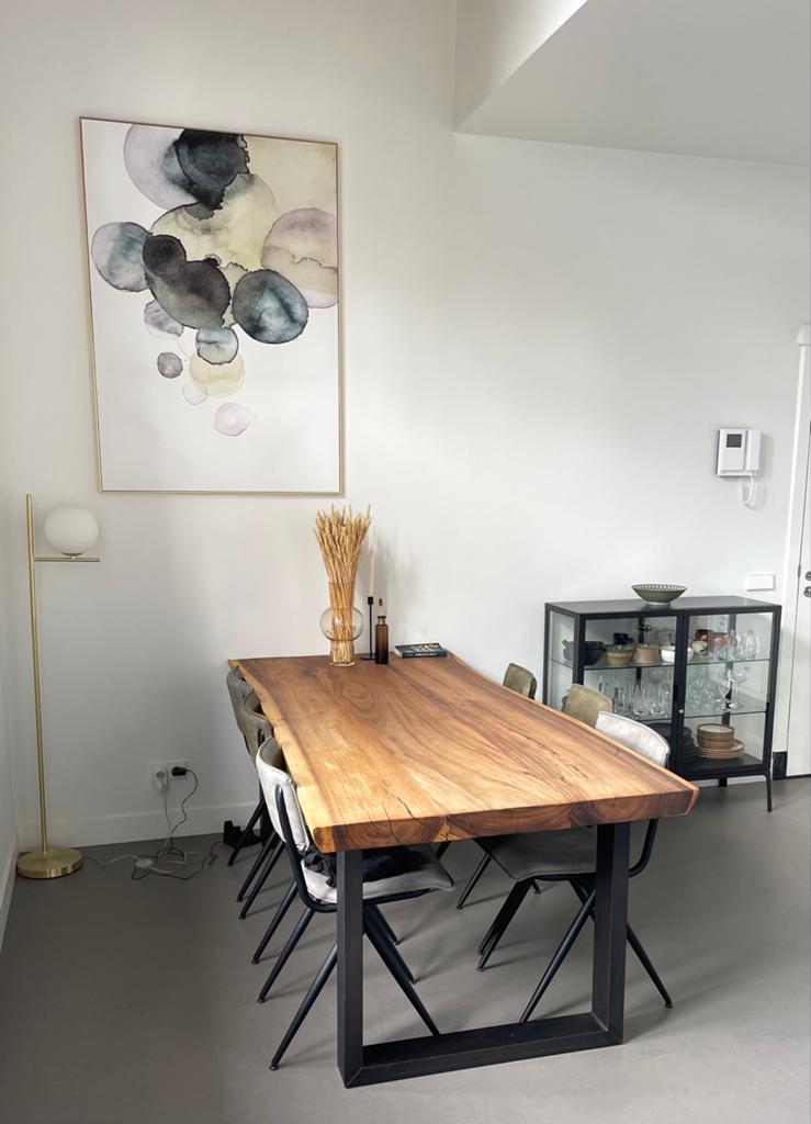 Prachtige massief houten boomstamtafel (220x100cm), Huis en Inrichting, Tafels | Eettafels, Ophalen, Gebruikt, 100 tot 150 cm