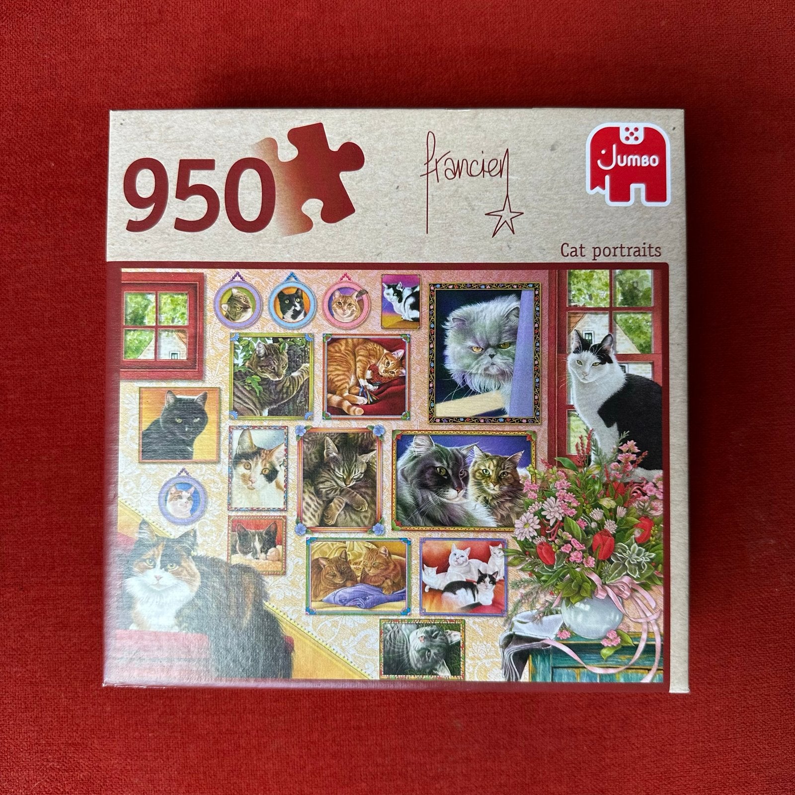 Jumbo Legpuzzel 950 stukjes - Kattenportretten, Ophalen, 500 t/m 1500 stukjes, Zo goed als nieuw, Legpuzzel