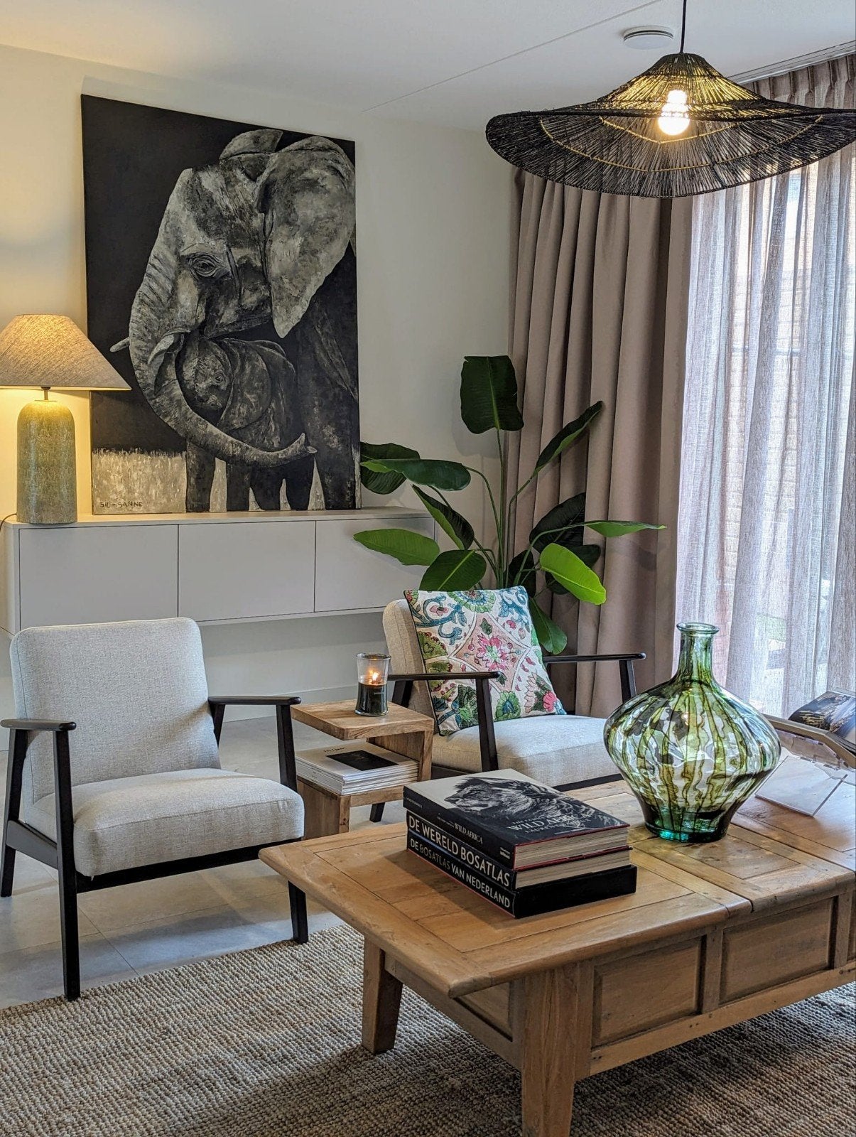 Karwei Palmero Vaas - Groen Glas, Huis en Inrichting, Woonaccessoires | Vazen, Zo goed als nieuw, Groen, Glas, Met patroon/structuur