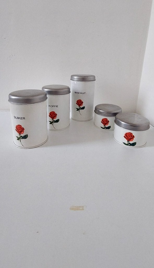Vintage Brabantia voorraadbussen set - Jaren 60 (Rode Roos), Eu, Eu, Ophalen of Verzenden, Zo goed als nieuw