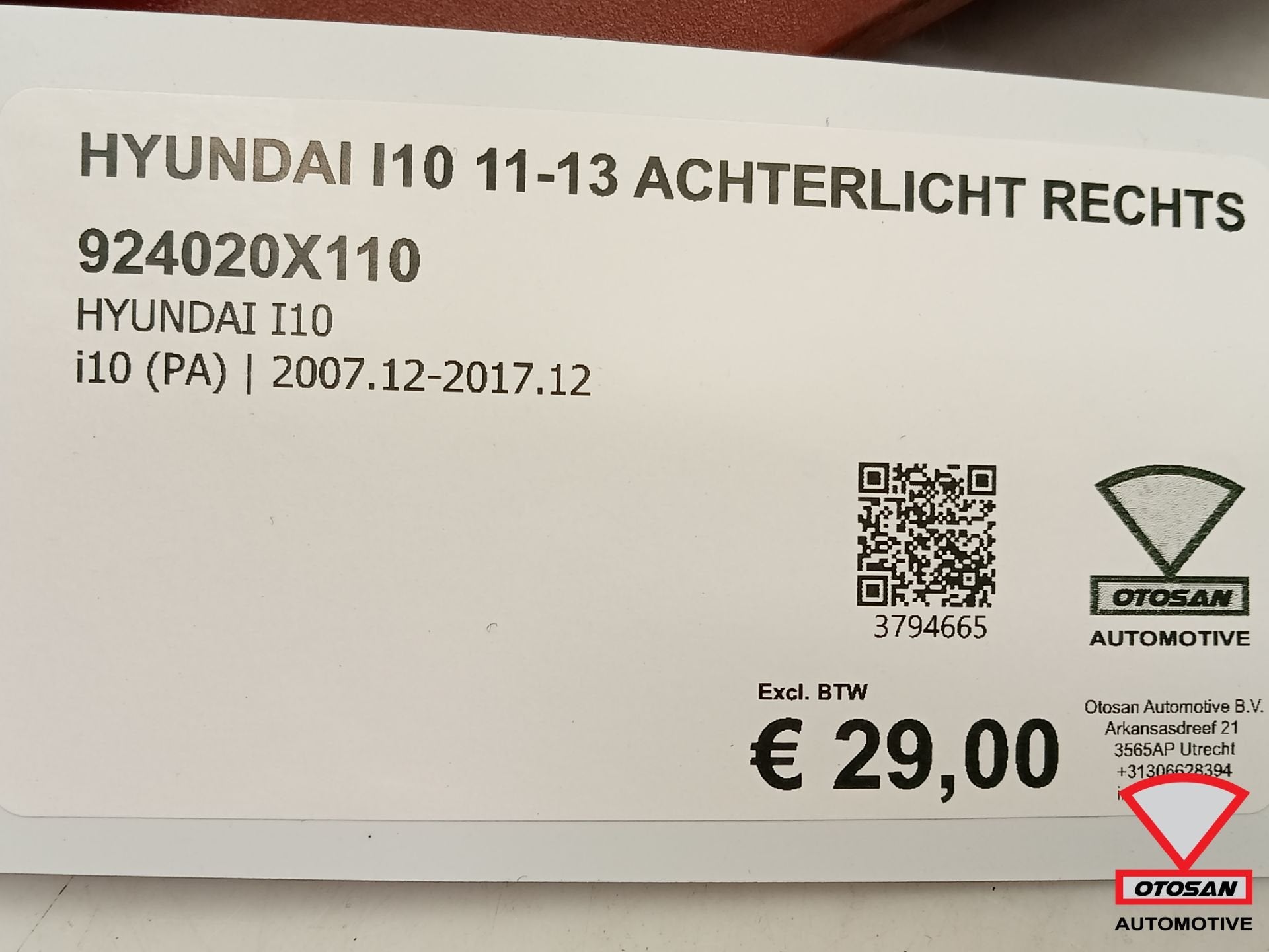 Hyundai I10 i10 2011-2013 Achterlicht Rechts 924020x110, Gebruikt, Heolleung-ro 12
06797  Seoul, Ophalen of Verzenden, Info@hyundai.com