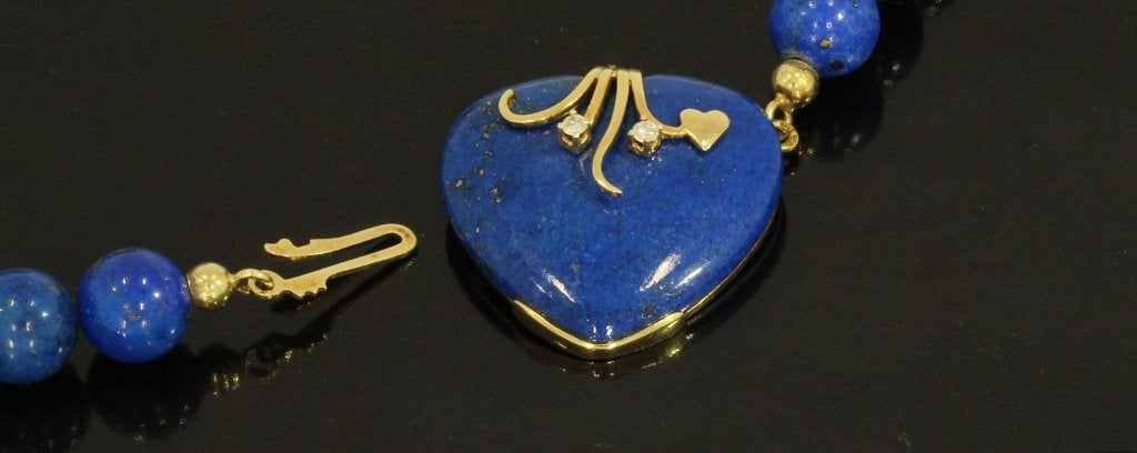 Lapis Lazuli diamant fraaie 14k gouden ketting slot hanger, Ophalen of Verzenden, Goud, Ketting, Met edelsteen