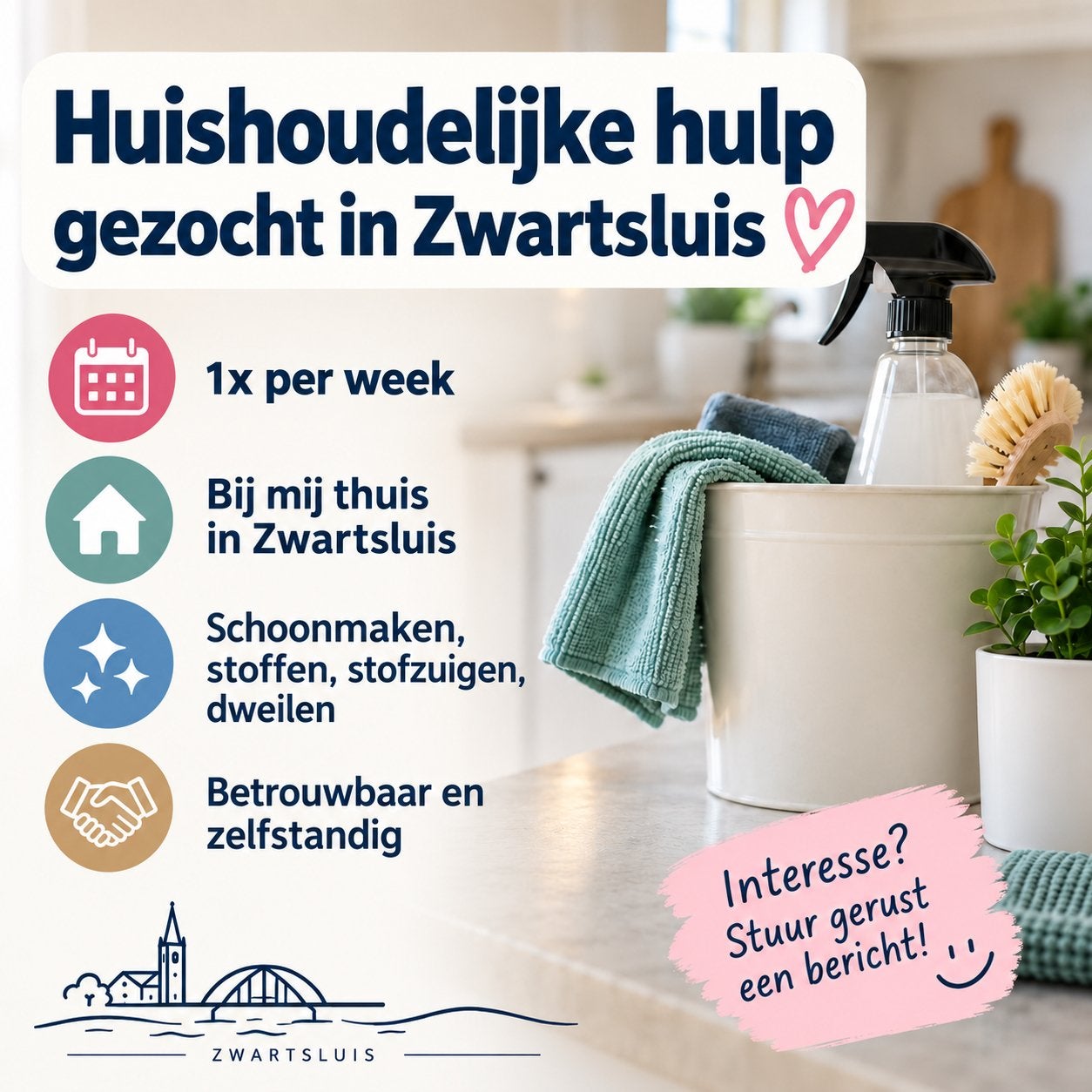 Gezocht! Huishoudelijke hulp Zwartsluis, Diensten en Vakmensen, Schoonmaken