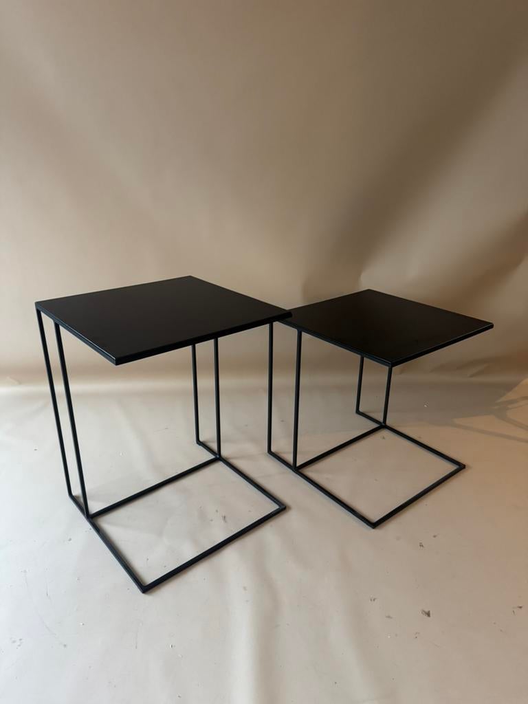 Minotti Leger bijzettafels leder np €2.700,-, 45 tot 60 cm, Minder dan 55 cm, Design, Vierkant
