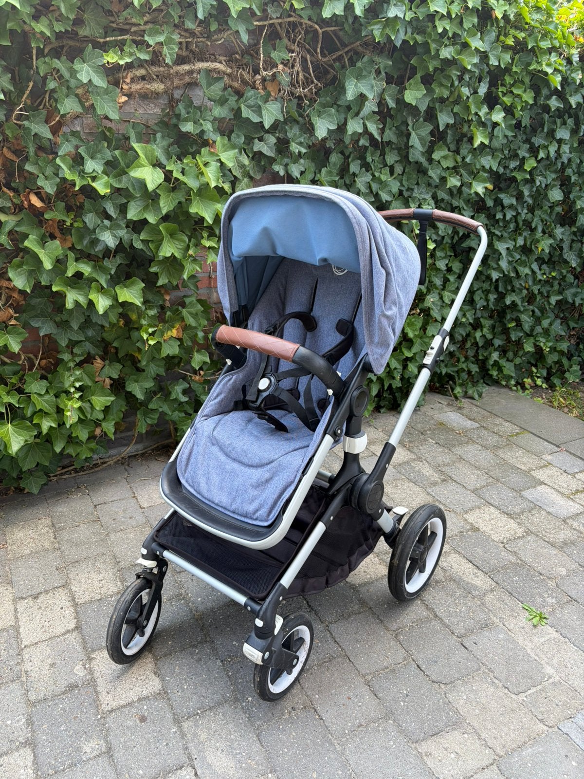 Bugaboo Fox 2 kinderwagen blauw gemeleerd, zeer compleet, Ophalen, Gebruikt, Bugaboo, Verstelbare duwstang