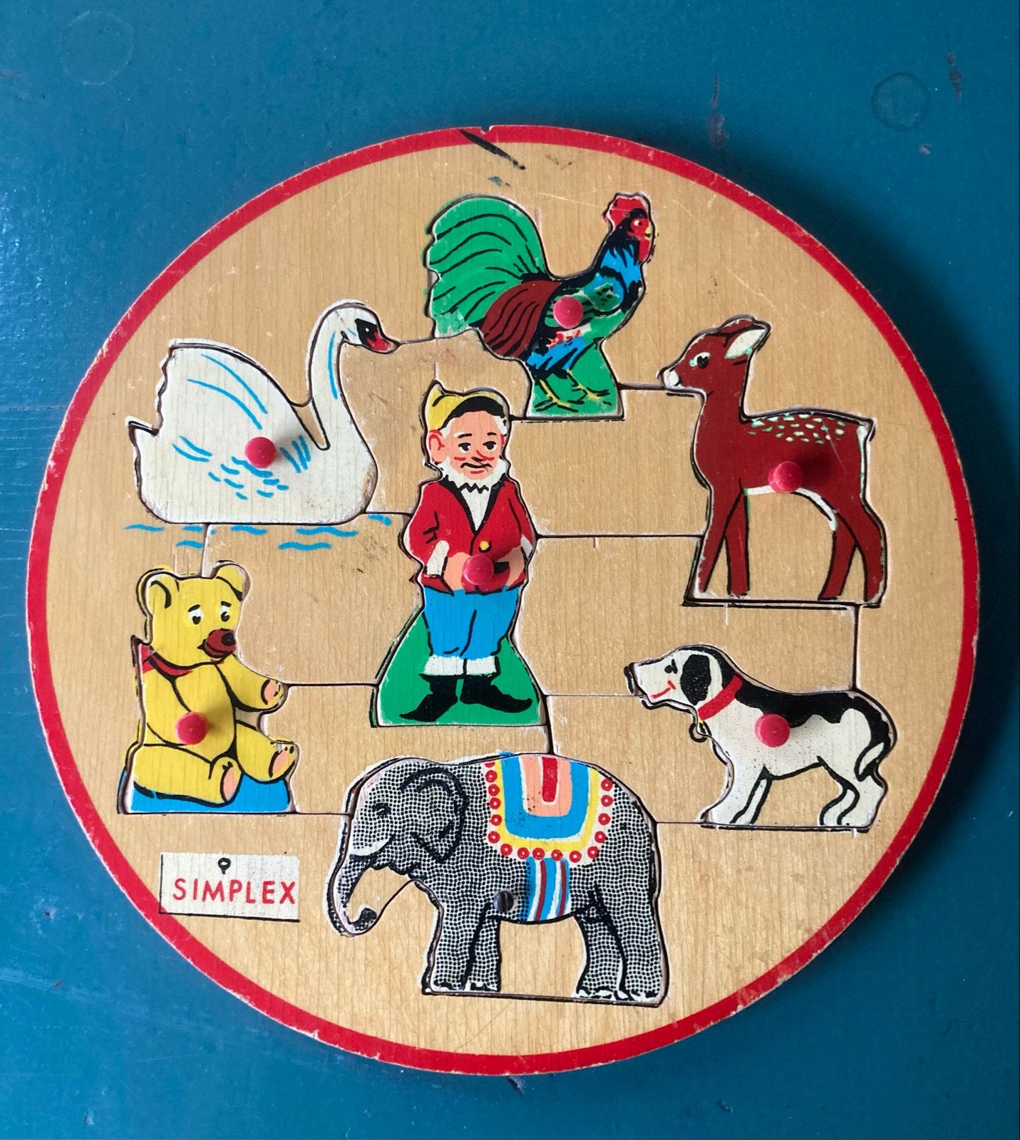 Simplex Houten Dierenpuzzel - Vintage Speelgoed, Ophalen of Verzenden