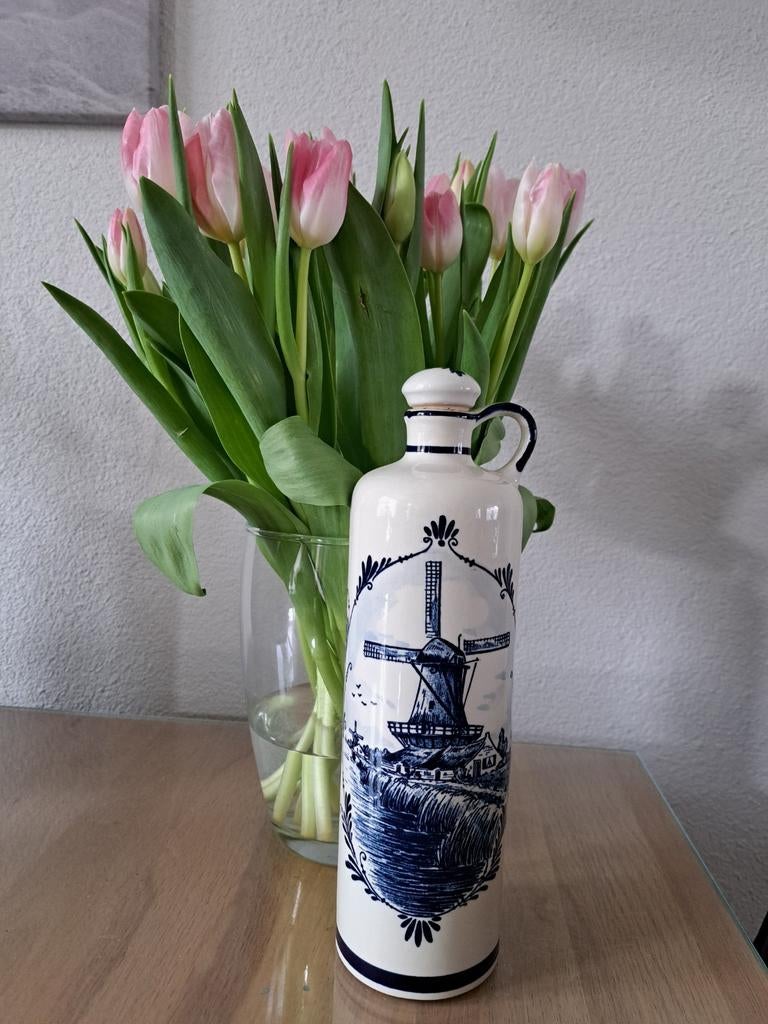 Delftsblauwe Bols Jenever Kruik molen keramiek handwerk 1974, Ophalen of Verzenden, Gebruikt
