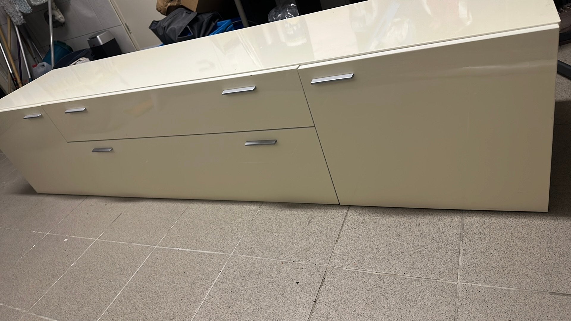 Hangend Dressoir hoogglans wit/creme, Ophalen, Overige materialen, Gebruikt, 200 cm of meer