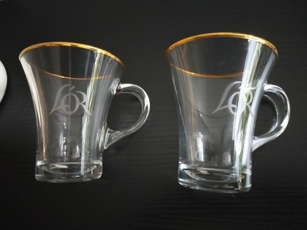 L'OR glazen koffiekopjes met gouden rand - 2 stuks, Overige typen, Ophalen of Verzenden, Nieuw, Overige merken