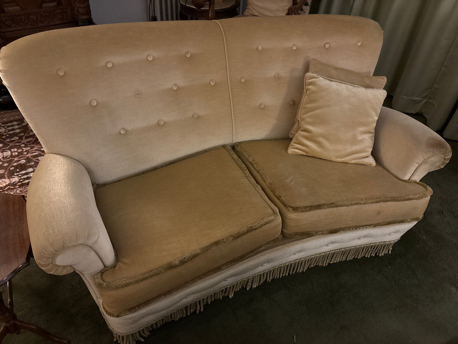 Gratis Vintage 2-zits bank en fauteuils - Crème/Beige, Gebruikt, 150 tot 200 cm, Tweepersoons, 75 tot 100 cm