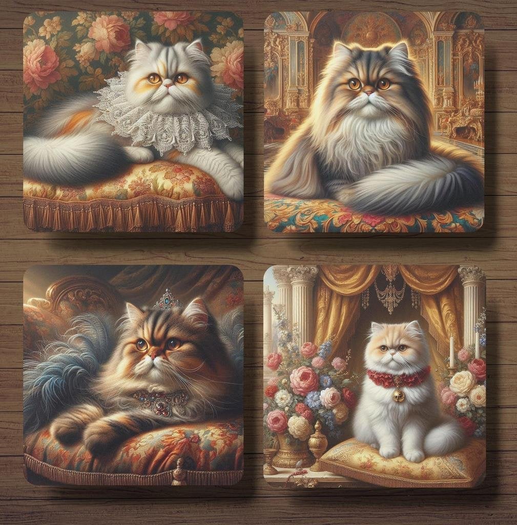 Perzische Kat Barok onderzetters met houder, Verzenden, Nieuw, Glas of Kopje