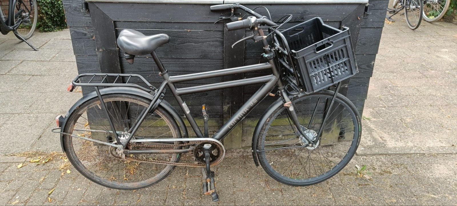 Stadsfiets met krat, Fietsen en Brommers, Fietsen | Heren | Herenfietsen, Terugtraprem, Gebruikt, 53 tot 57 cm, Ophalen