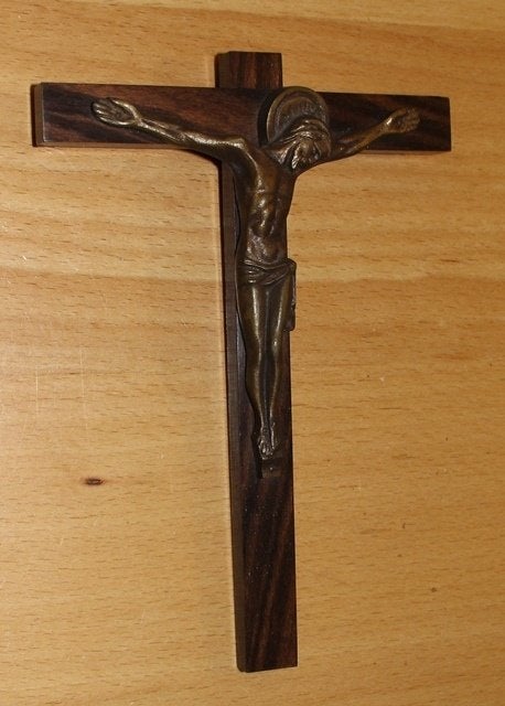 Houten kruisje met corpus - 15 cm - Lourdes - 105438, Ophalen of Verzenden, Zo goed als nieuw, Beeld(je), Christendom | Katholiek