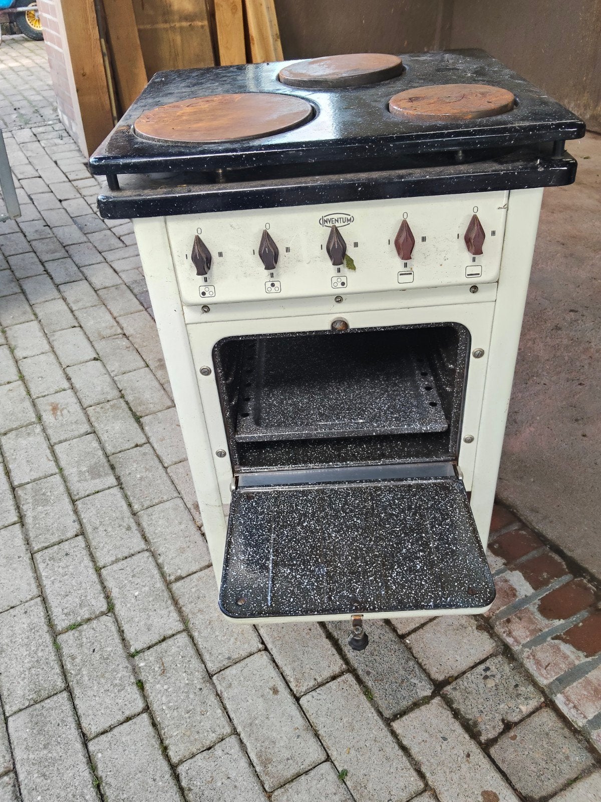 Antiek elektrisch fornuis uit de jaren '40 - Decoratie, Ophalen, 4 kookzones, Niet werkend, Vrijstaand