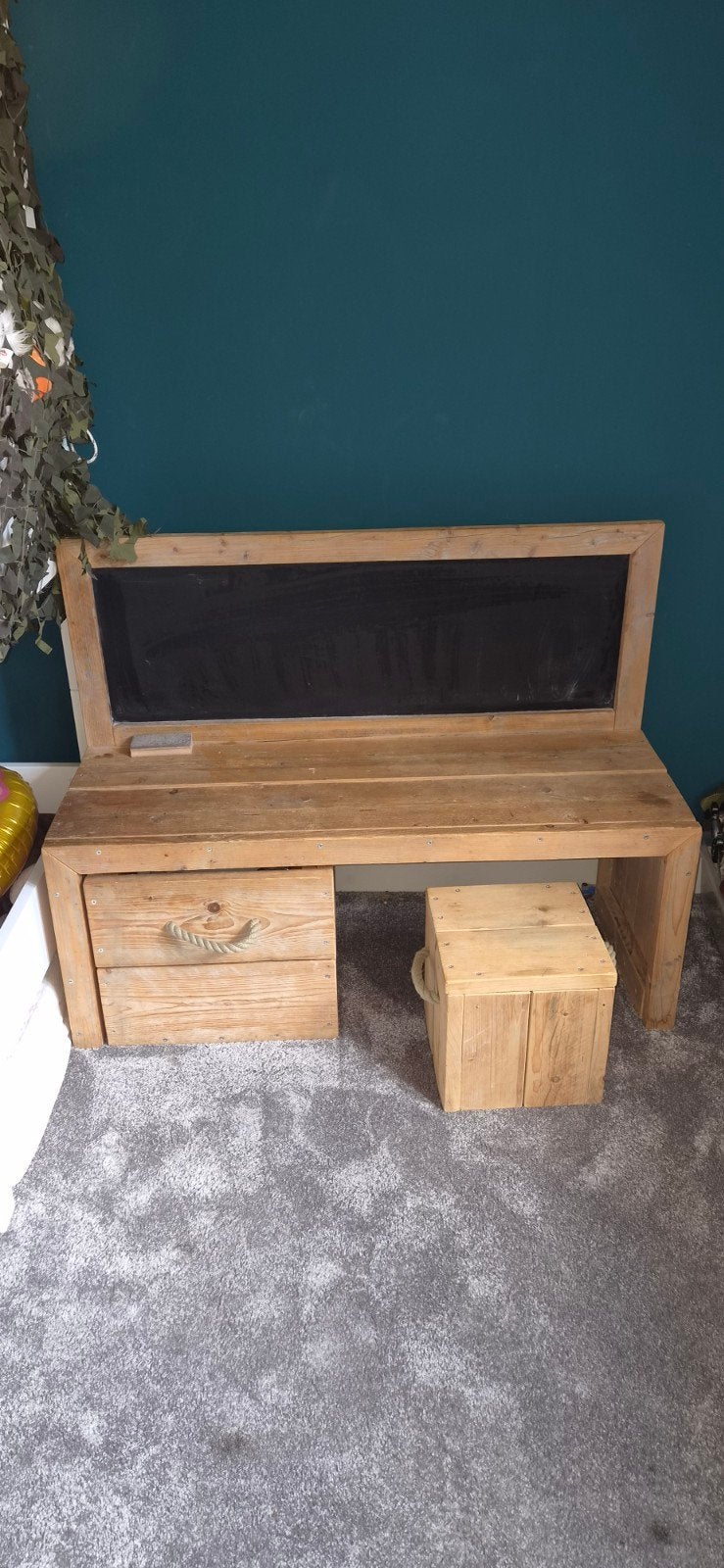 Houten kinderbureau met krijtbord en opbergruimte, Ophalen, Met lades, 120 cm, Hout