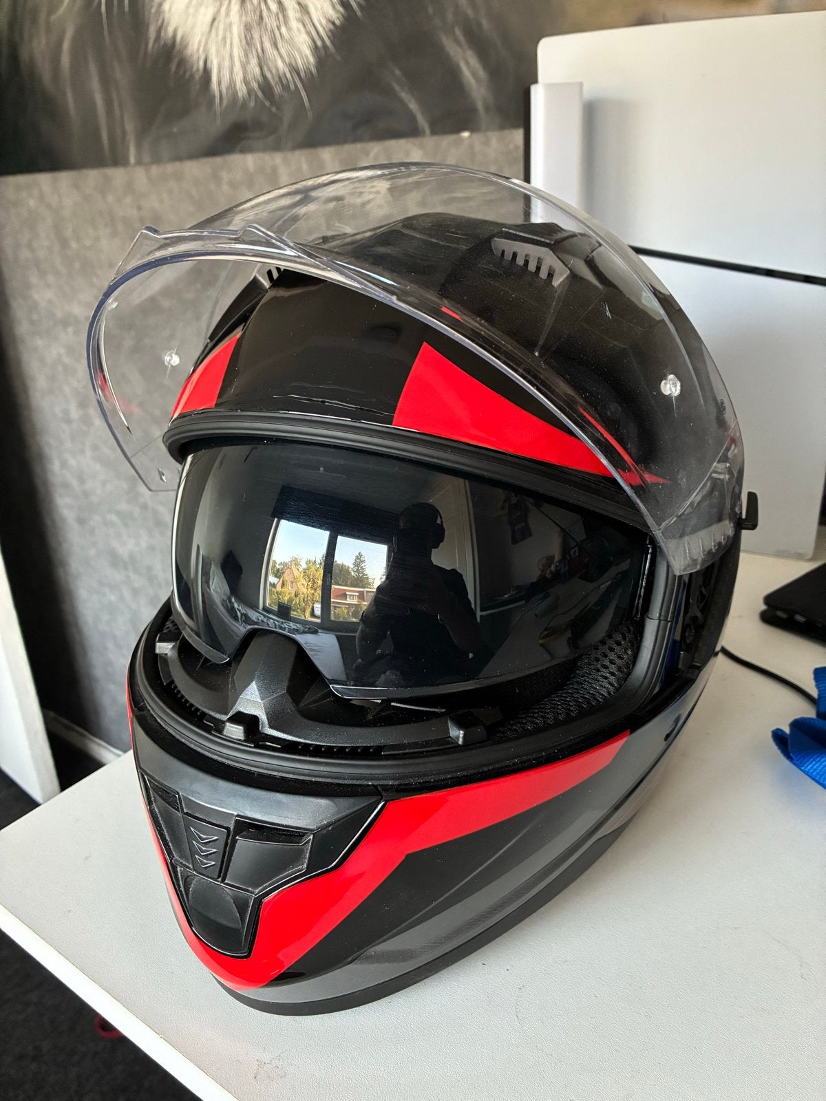Vinz Integraalhelm Zwart/Rood Maat L (59-60) ECE R22-06, Heren, Integraalhelm, L, Tweedehands