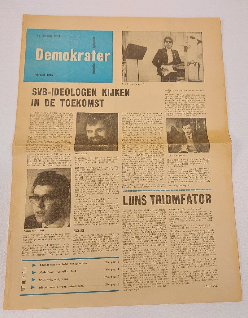 Bob Dylan originele Demokrater krant uit 1967 PROVO SVB, Gebruikt, Verzenden, SVB, NvT