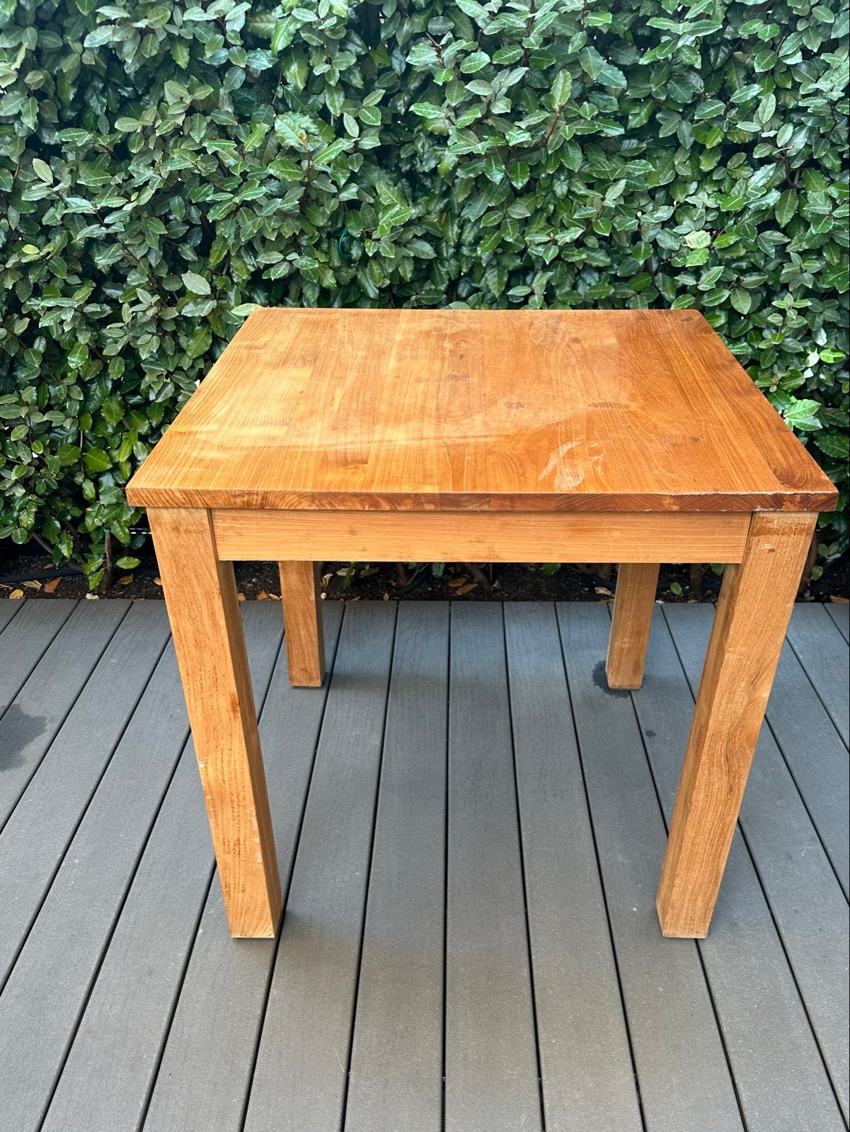 Houten vierkante tafel - Teakhout, Huis en Inrichting, Ophalen, Gebruikt, Tot twee personen, 50 tot 100 cm